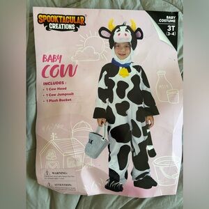 Unisex Baby Cow Costume Jumpsuit Outfit with Milking Bucket for Halloween